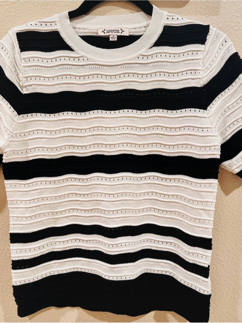 Nanette Lepore Black and White Striped Knit Top